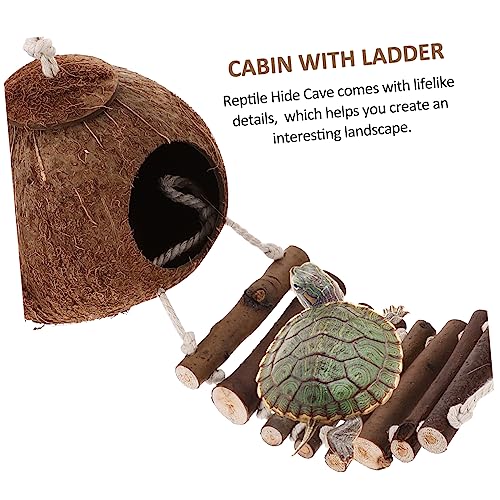VERDANVERSE für Reptilien aus Holz und Kokosnuss mit Leiter Langlebiges Rostfreies Versteck für Krabben und Kleine Tiere Dekoratives Terrarium Zubehör Multifunktionales Habitat von VERDANVERSE