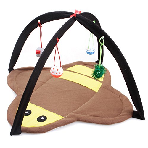 VERTAST Katzen Spielmatte Schlafmatte gepolstertem Zelt – Indoor Kuschelbett rutschfeste Unterlage mit hängenden Spielzeug & Bällen für Aktivität & Entspannung (Bee - 45x45cm) von VERTAST