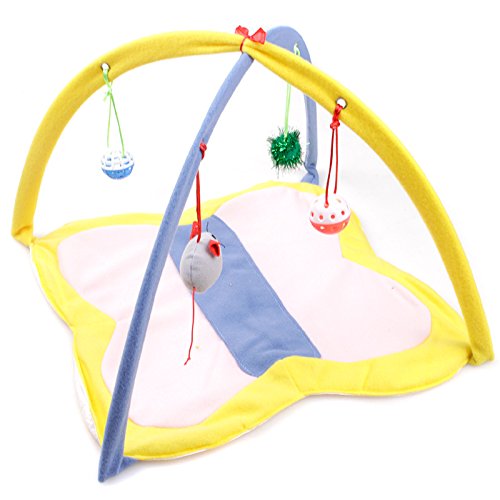 VERTAST Katzen Spielmatte Schlafmatte gepolstertem Zelt – Indoor Kuschelbett rutschfeste Unterlage mit hängenden Spielzeug & Bällen für Aktivität & Entspannung (Butterfly - 45X45cm) von VERTAST