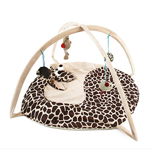 VERTAST Katzen Spielmatte Schlafmatte gepolstertem Zelt – Indoor Kuschelbett rutschfeste Unterlage mit hängenden Spielzeug & Bällen für Aktivität & Entspannung (Giraffe) von VERTAST