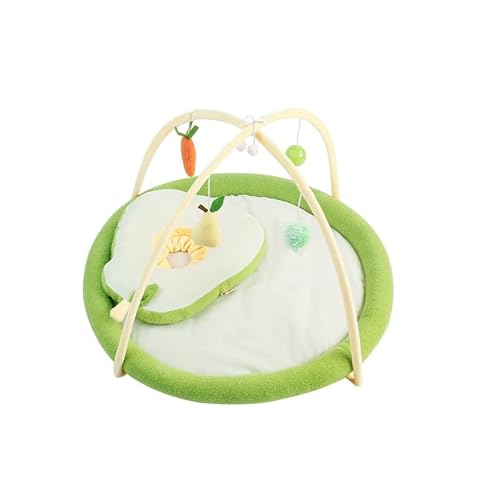 VERTAST Katzen Spielmatte Schlafmatte gepolstertem Zelt – Indoor Kuschelbett rutschfeste Unterlage mit hängenden Spielzeug & Bällen für Aktivität & Entspannung (Grün - 50cm) von VERTAST