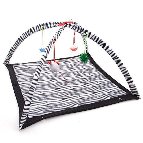 VERTAST Katzen Spielmatte Schlafmatte gepolstertem Zelt – Indoor Kuschelbett rutschfeste Unterlage mit hängenden Spielzeug & Bällen für Aktivität & Entspannung (Zebra Stripes - 55x55cm) von VERTAST