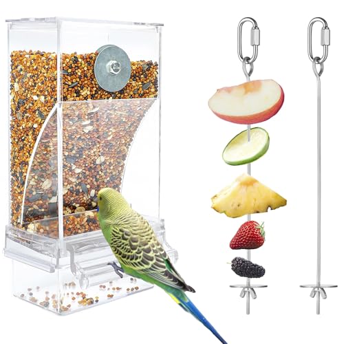 Automatischer Futterspender für Vögel Papageien Acryl Transparent Vogelfutterhaus Sittiche Käfig Futterautomat Vogelfutterspender Käfigzubehör für Kanarienvögel Nymphensittiche Finken von VERTUPET