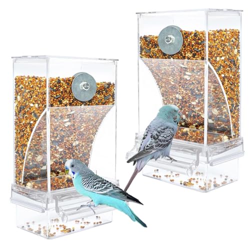 Automatischer Futterspender für Vögel Papageien Acryl Transparent Vogelfutterhaus Sittiche Käfig Futterautomat Vogelfutterspender Käfigzubehör für Kanarienvögel Nymphensittiche Finken von VERTUPET