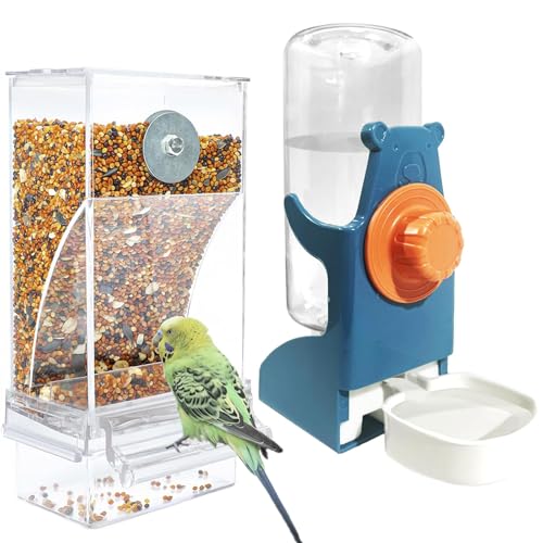 Automatischer Futterspender Vögel und Wasserspender Transparentes Acryl Vogelfutterhaus und Vogel Wasserspender Vogelkäfig, Käfigzubehör für Vögel, Papageien, Kanarienvögel (Blau) von VERTUPET