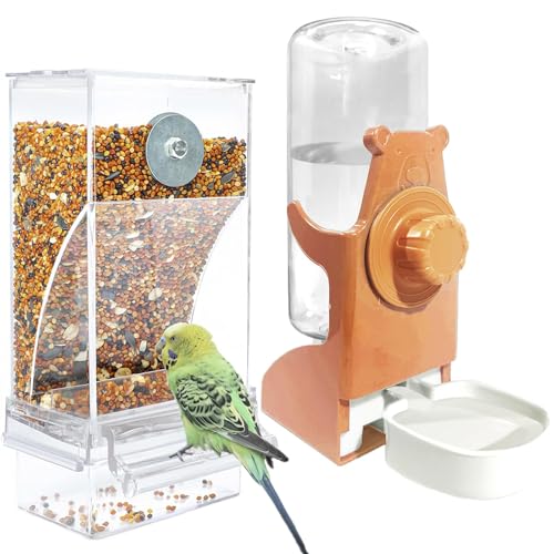 Automatischer Futterspender Vögel und Wasserspender Transparentes Acryl Vogelfutterhaus und Vogel Wasserspender Vogelkäfig, Käfigzubehör für Vögel, Papageien, Kanarienvögel (Orange) von VERTUPET