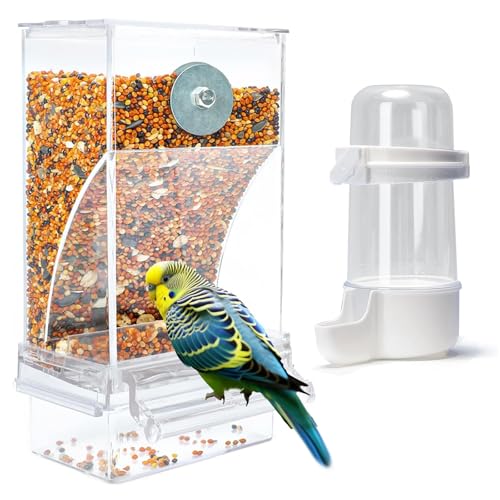 Automatischer Futterspender für Vögel Papageien Acryl Transparent Vogelfutterhaus Sittiche Käfig Futterautomat Vogelfutterspender Käfigzubehör für Wellensittiche Kanarienvögel Nymphensittiche Finken von VERTUPET