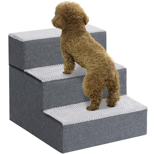 Hundetreppe für kleine Hunde Abnehmbare Haustiertreppe Katzentreppe für Sofa Bett, Abnehmbarer Bezug, Waschbar rutschfest Haustiertreppe für Katzentreppe(3-Stufen-Treppe) von VERTUPET