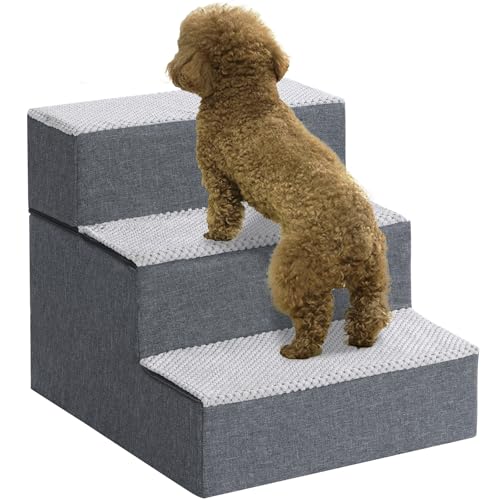 Hundetreppe Abnehmbare Haustiertreppe für Sofa Bett, Abnehmbarer Bezug, Waschbar rutschfest Haustiertreppe für kleine Hunde ältere oder verletzte Hunde Katzentreppe (3-Stufen-Treppe) von VERTUPET