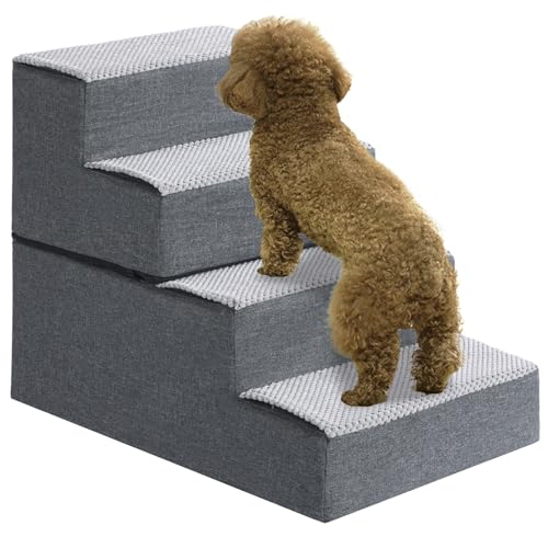 Hundetreppe Abnehmbare Haustiertreppe für Sofa Bett, Abnehmbarer Bezug, Waschbar rutschfest Haustiertreppe für kleine Hunde ältere oder verletzte Hunde Katzentreppe (4-Stufen-Treppe) von VERTUPET