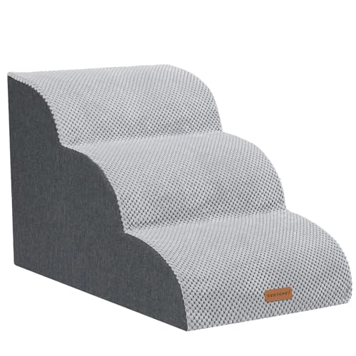 VERTUPET 3 Stufen Hundetreppe, 40cm hoch Haustiertreppe, wasserdicht Hundetreppe für Kleine Hunde, rutschfeste Hundetreppe aus Schwamm, Mit leicht zu reinigendem Bezug mit Reißverschluss von VERTUPET