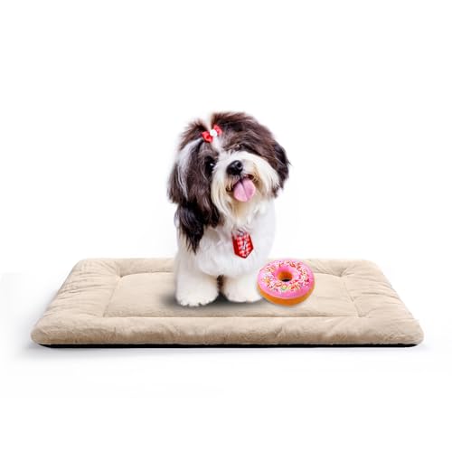 Hundebett-Pad für kleine Hunde, passend für Hundekäfige, aus Metall, ultraweich, waschbar und rutschfest, 61 cm, cremefarben von VERZEY