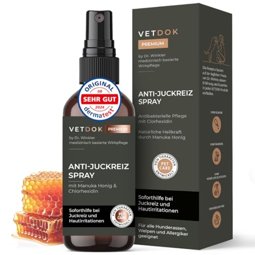 VetDok® by Dr. Winkler – Anti-Juckreiz Spray & Wundspray mit Manuka-Honig & Chlorhexidin – Für Hunde, Katzen, Pferde & Kleintiere – Bei Zeckenbissen, Wunden, Allergien & sensibler Haut 75ml von VETDOK