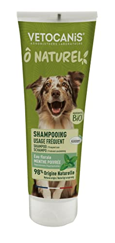 VETOCANIS Ô Naturel – Shampoo für Hunde für den täglichen Gebrauch & Vegan mit Duft für das Wasser mit Blütenwasser aus Pfefferminze, Bio enthält 98% Inhaltsstoffe natürlichen Ursprungs, 250 ml, von VETOCANIS