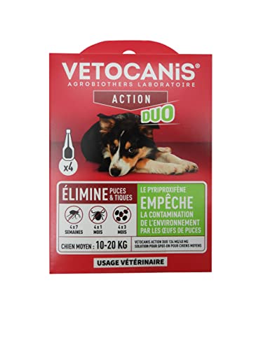 Vetocanis Aktion Duo-Pipette gegen Flohe, gegen Flecken, für Hunde – Behandlung und Schutz gegen Parasiten, mittelgroße Hunde, 10 – 20 kg und Habitat – 4 Pipetten Vetocanis Aktion Duo-Pipette gegen Flohe, gegen Flecken, für Hunde – Behandlung und Schutz gegen Parasiten, mittelgroße Hunde, 10 – 20 kg und Habitat – 4 Pipetten von VETOCANIS