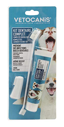 Vetocanis Bio00068 Zahnpflegeset für Hunde, mit Zahnbürste, Zahnpasta und Massagebürste, Geschmack Biscuit, 1 stück (1er Pack) von VETOCANIS
