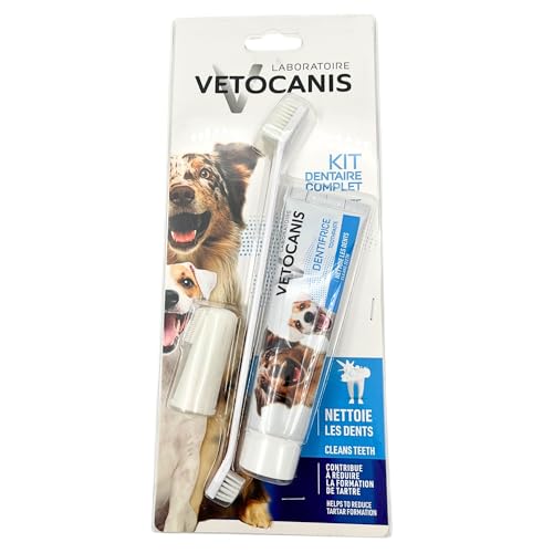 Vetocanis Bio00068 Zahnpflegeset für Hunde, mit Zahnbürste, Zahnpasta und Massagebürste, Geschmack Biscuit, 1 stück (1er Pack) von VETOCANIS