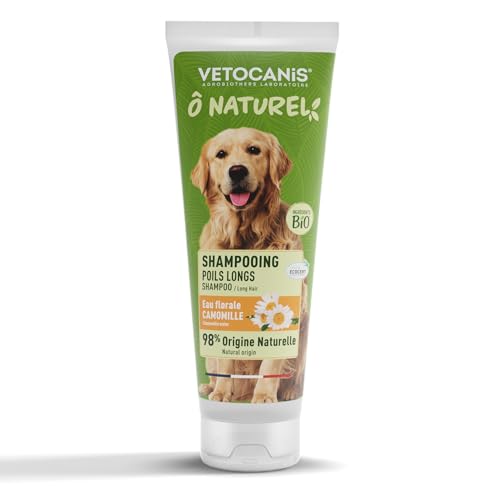 Vetocanis - O Naturel – Shampoo für Hunde mit Langen Borsten, natürlich & vegan, mit Duft für Hunde mit Blütenwasser aus Bio-Kamille – enthält 98% Inhaltsstoffe natürlichen Ursprungs – 250 ml von VETOCANIS