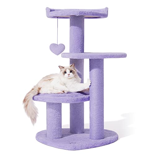 VETRESKA 101,6 cm Katzenbaum Katzenturm für Indoor-Katzen mit violetter herzförmiger Plattform, Jute-Sisal überzogene Kratzbäume, mehrstufige Katzenmöbel mit baumelndem Ball für kleine und große von VETRESKA