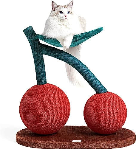VETRESKA Katzenkratzbaum, großer Kirsch-Kratzbaum mit Hängematte, hohe Katzenkratzer, interaktives Spielzeug mit natürlichem Sisalseil für Indoor-Katzen, Kätzchen von VETRESKA