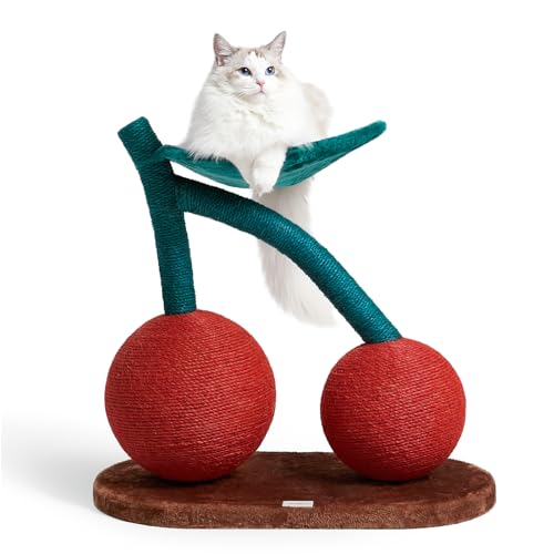 VETRESKA Katzenkratzbaum, großer Kirsch-Kratzbaum mit Hängematte, hohe Katzenkratzer, interaktives Spielzeug mit natürlichem Sisalseil für Indoor-Katzen, Kätzchen von VETRESKA