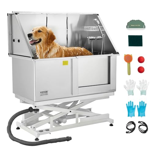 VEVOR Elektrische Hundewaschstation mit Hebefunktion, 127 cm Edelstahl-Tierpflegewanne mit PE-Wasserfilterplatte, Wasserhahn & Duschkopf, Hundebadewanne, Waschbecken für Haustiere (rechte Tür) von VEVOR