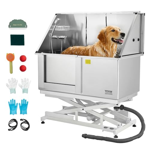 VEVOR Elektrische Hundewaschstation mit Hebefunktion, 127 cm Tierpflegewanne mit PE-Wasserfilterplatte, Wasserhahn & Duschkopf, Hundebadewanne, Waschbecken für mehrere Haustiere (Linke Tür) von VEVOR