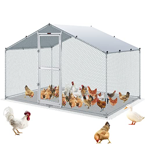 VEVOR Hühnerstall, 2 x 3 x 2 m Hühnerhaus Freilaufgehege mit Sonnenschutzdach PE-Plane, Stahl Kleintierstall Hühnerhaus Dach Geflügelstall Hühnerkäfig für Hühner, Enten, Gänse, Kaninchenn usw. von VEVOR