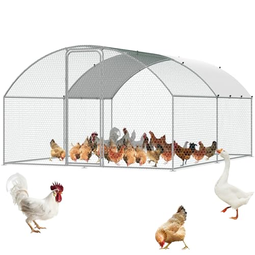 VEVOR Hühnerstall, 4 x 3 x 2 m Hühnerhaus Freilaufgehege mit Sonnenschutzdach PE-Plane, Stahl Kleintierstall Hühnerhaus Dach Geflügelstall Hühnerkäfig für Hühner, Enten, Gänse, Kaninchenn usw. von VEVOR