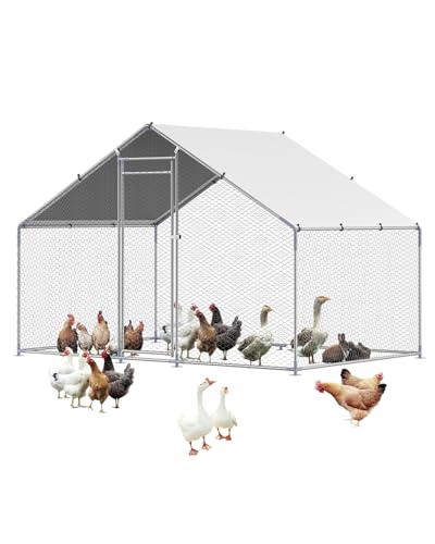VEVOR Hühnerstall 3.0 x 2.0 x 2.0 m Groß Metall Hühnergehege Rostbeständig Geflügelkäfig mit wasserdichter Abdeckung für Ente Kaninchen Gans Geflügel Heavy Duty Outdoor Walk-in Hühnerstall für Hof von VEVOR