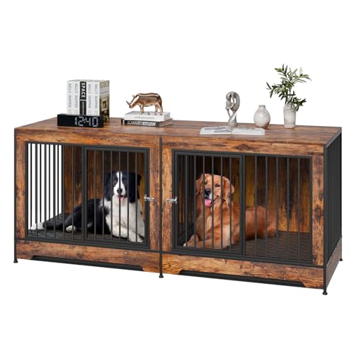 VEVOR Hundekäfig Möbel für 2 Hunde, 1901 x 670 x 824 mm Doppel-Hundebox für große Hunderassen mit Trennwand & Doppeltüren, Hundehaus aus Holz, Beistelltisch für mittelgroße und große Hunde, Braun VEVOR Hundekäfig Möbel für 2 Hunde, 1901 x 670 x 824 mm Doppel-Hundebox für große Hunderassen mit Trennwand & Doppeltüren, Hundehaus aus Holz, Beistelltisch für mittelgroße und große Hunde, Braun von VEVOR