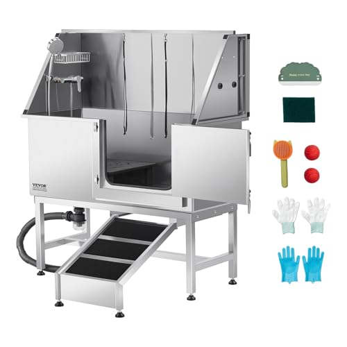 VEVOR Hundewaschstation Edelstahl, 1270x580x1495 mm Tierpflegewanne mit Rampe, PE-Wasserfilterplatte, Wasserhahn, Duschkopf & Seifenhalter, für große, mittelgroße & kleine Haustiere (rechte Tür) VEVOR Hundewaschstation Edelstahl, 1270x580x1495 mm Tierpflegewanne mit Rampe, PE-Wasserfilterplatte, Wasserhahn, Duschkopf & Seifenhalter, für große, mittelgroße & kleine Haustiere (rechte Tür) von VEVOR
