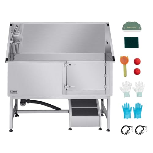 VEVOR Hundewaschstation Edelstahl, 1500x700x1495 mm Tierpflegewanne mit Rampe, PE-Wasserfilterplatte, Wasserhahn, Duschkopf & Seifenhalter, für große, mittelgroße & kleine Haustiere (rechte Tür) von VEVOR