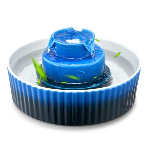 VEVOR Katzenbrunnen, 2,1 L, Keramik-Trinkbrunnen, mit leiser 1,5-W-Pumpe, 360°-Zugangsbereich, mehrschichtiges Filtersystem, Wasserbrunnen für Haustiere, Katzen, Hunde, Blau, φ240x130 mm von VEVOR