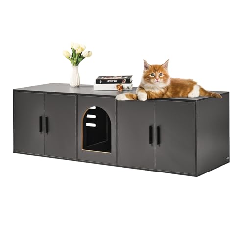 VEVOR Katzentoilettengehäuse für 2 Katzen, Katzentoilettenmöbel versteckt mit Doppelzimmern, Katzentoilettenschrank aus Holz passt in die meisten Katzentoiletten, 57,9" L x 18,3" B x 17,9" H, schwarz VEVOR Katzentoilettengehäuse für 2 Katzen, Katzentoilettenmöbel versteckt mit Doppelzimmern, Katzentoilettenschrank aus Holz passt in die meisten Katzentoiletten, 57,9" L x 18,3" B x 17,9" H, schwarz von VEVOR