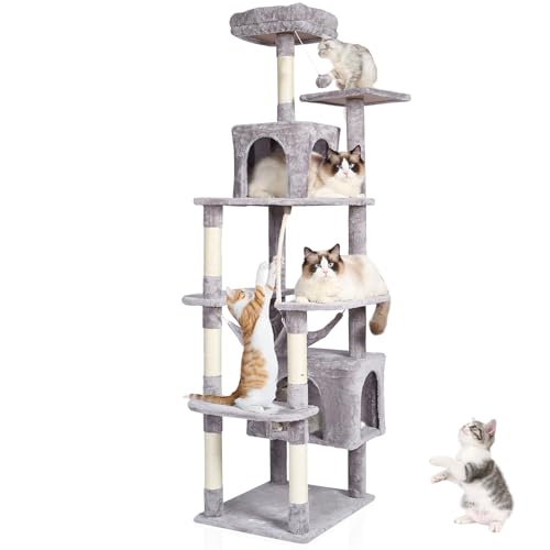 VEVOR Kratzbaum für Hauskatzen, 183 cm großer Katzenturm mit 2 Katzenhäusern, Sisal-Kratzbaum, Hängematte, Sitzstange Oben, Sprungplattformen, großes Katzenmöbel-Aktivitätszentrum mit Hängeball VEVOR Kratzbaum für Hauskatzen, 183 cm großer Katzenturm mit 2 Katzenhäusern, Sisal-Kratzbaum, Hängematte, Sitzstange Oben, Sprungplattformen, großes Katzenmöbel-Aktivitätszentrum mit Hängeball von VEVOR