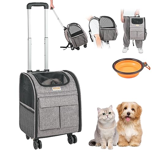 VEVOR Rollender Haustier-Tragerucksack mit Rollen für unter 8,2 kg, große weiche Seiten, Rollen, Hundetragetasche, Katzen-Reisetasche, Fluggesellschaftszugelassen für kleine Hunde und mittelgroße von VEVOR