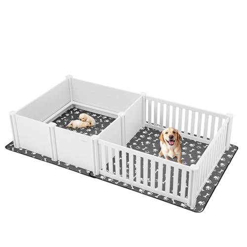 VEVOR Wurfkiste für Hunde, 235x123x46 cm, Welpenlaufstall aus Kunststoff-PVC mit höhenverstellbarer Tür & waschbarer PIPI-Unterlage, 2-Raum-Layout, Welpenkiste für extra große Hunde, Milchweiß VEVOR Wurfkiste für Hunde, 235x123x46 cm, Welpenlaufstall aus Kunststoff-PVC mit höhenverstellbarer Tür & waschbarer PIPI-Unterlage, 2-Raum-Layout, Welpenkiste für extra große Hunde, Milchweiß von VEVOR