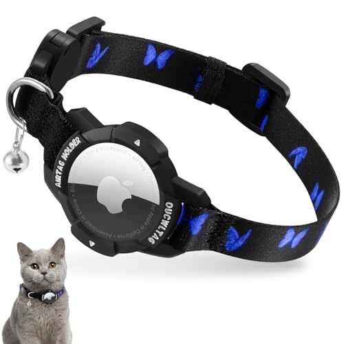 Katzenhalsband Airtag, Kätzchenhalsband mit Apple Airtag Hülle,Verstellbar Airtag Halsband Katze mit Sicherheitsverschluss & Elastischer (Blau, 23-33cm) von VEYALISE
