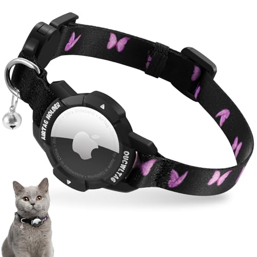 Katzenhalsband Airtag, Kätzchenhalsband mit Apple Airtag Hülle,Verstellbar Airtag Halsband Katze mit Sicherheitsverschluss & Elastischer (Rosa, 23-33cm) von VEYALISE