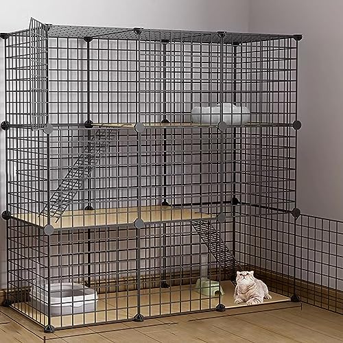 Cat Cage Large Indoor Multi-layer Metal Cat Cage Suitable For 1-2 Cats Small Rabbit Dog Cage Small Animal Cat Supplies Pet Rest Place Indoor DIY Cat Cage ( Color : Black , Size : 111x111x49cm/43.7x43. von VErem