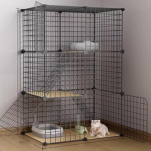 Cat Cage Large Indoor Multi-layer Metal Cat Cage Suitable For 1-2 Cats Small Rabbit Dog Cage Small Animal Cat Supplies Pet Rest Place Indoor DIY Cat Cage ( Color : Black , Size : 75x111x49cm/29.5x43.7 von VErem