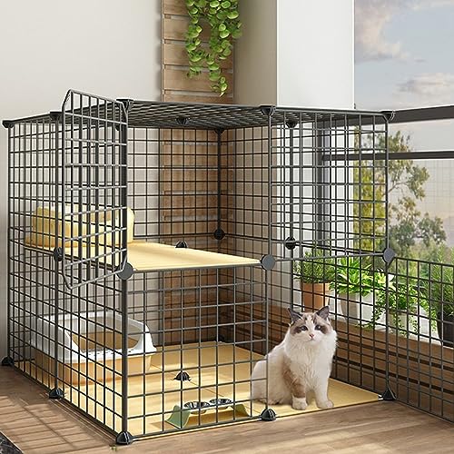 DIY Cat Cage Large Indoor Multi-layer Metal Cat Cage Easy To Assemble, Suitable For Small Rabbits, Cats, Puppies, Dog Cages, Small Animals, Balcony Cattery, Cat Carrier, Outdoor Cat Cage ( Color : Bla von VErem