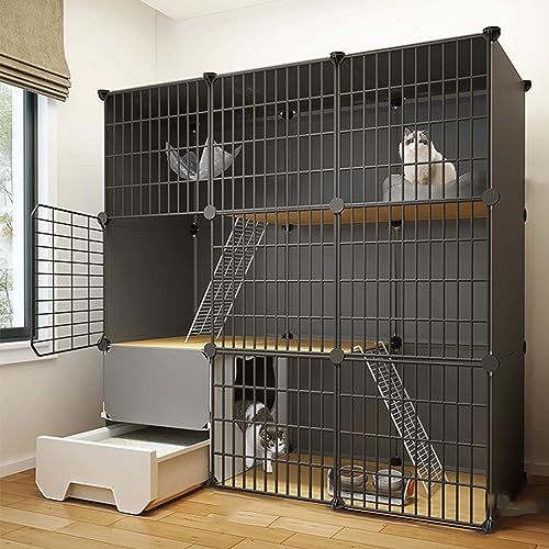 Indoor Cat Cage Indoor Large DIY Home Indoor Multi-layer Metal Cat Cage With Cat Litter Box Suitable For 1-2 Cats Small Animals Cat Supplies Pet Play Cat Cage ( Color : Black , Size : 111x39x109cm/43. von VErem