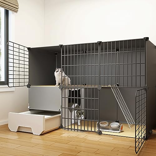 Indoor Cat Cage Indoor Large DIY Home Indoor Multi-layer Metal Cat Cage With Cat Litter Box Suitable For 1-2 Cats Small Animals Cat Supplies Pet Play Cat Cage ( Color : Black , Size : 111x39x73cm/43.7 von VErem