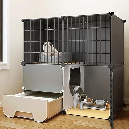 Indoor Cat Cage Indoor Large DIY Home Indoor Multi-layer Metal Cat Cage With Cat Litter Box Suitable For 1-2 Cats Small Animals Cat Supplies Pet Play Cat Cage ( Color : Black , Size : 75x39x73cm/29.5x von VErem