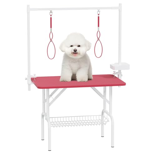 VFK Großer Fellpflegetisch für Hunde, 91,4 cm / 129,4 cm, faltbar, Haustierstation zu Hause, Hundepflegetisch, verstellbarer Katzentrocknungstisch mit Armen, Schlaufen, Netztablett (einfacher von VFK