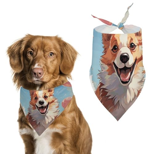 Corgi Hundehalstuch, Dreieckstuch mit Luftballons und Spaziergängen, waschbar, Polyester, niedliches Haustier-Bandana für mittelgroße und große Hunde, Welpen und Katzen von VFMKT