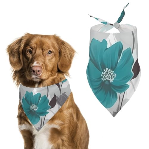 Hundehalstuch, Dreieckstuch mit Blumenmuster, waschbar, Polyester, niedliches Haustier-Bandana für mittelgroße und große Hunde, Welpen und Katzen, Blaugrün / Grau / Weiß Hundehalstuch, Dreieckstuch mit Blumenmuster, waschbar, Polyester, niedliches Haustier-Bandana für mittelgroße und große Hunde, Welpen und Katzen, Blaugrün / Grau / Weiß von VFMKT
