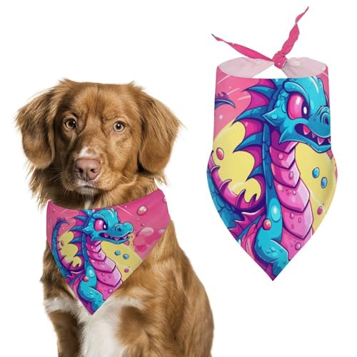 Hundehalstuch, Dreieckstuch mit Cartoon-Drachenmuster, waschbar, Polyester, niedliches Haustier-Bandana für mittelgroße und große Hunde, Welpen und Katzen Hundehalstuch, Dreieckstuch mit Cartoon-Drachenmuster, waschbar, Polyester, niedliches Haustier-Bandana für mittelgroße und große Hunde, Welpen und Katzen von VFMKT